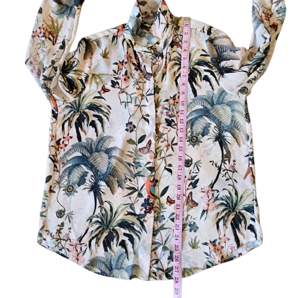 H&M Women's Tropical Print Blouse Size 6 Long Sleeve Button Up - Picture 6 of 12